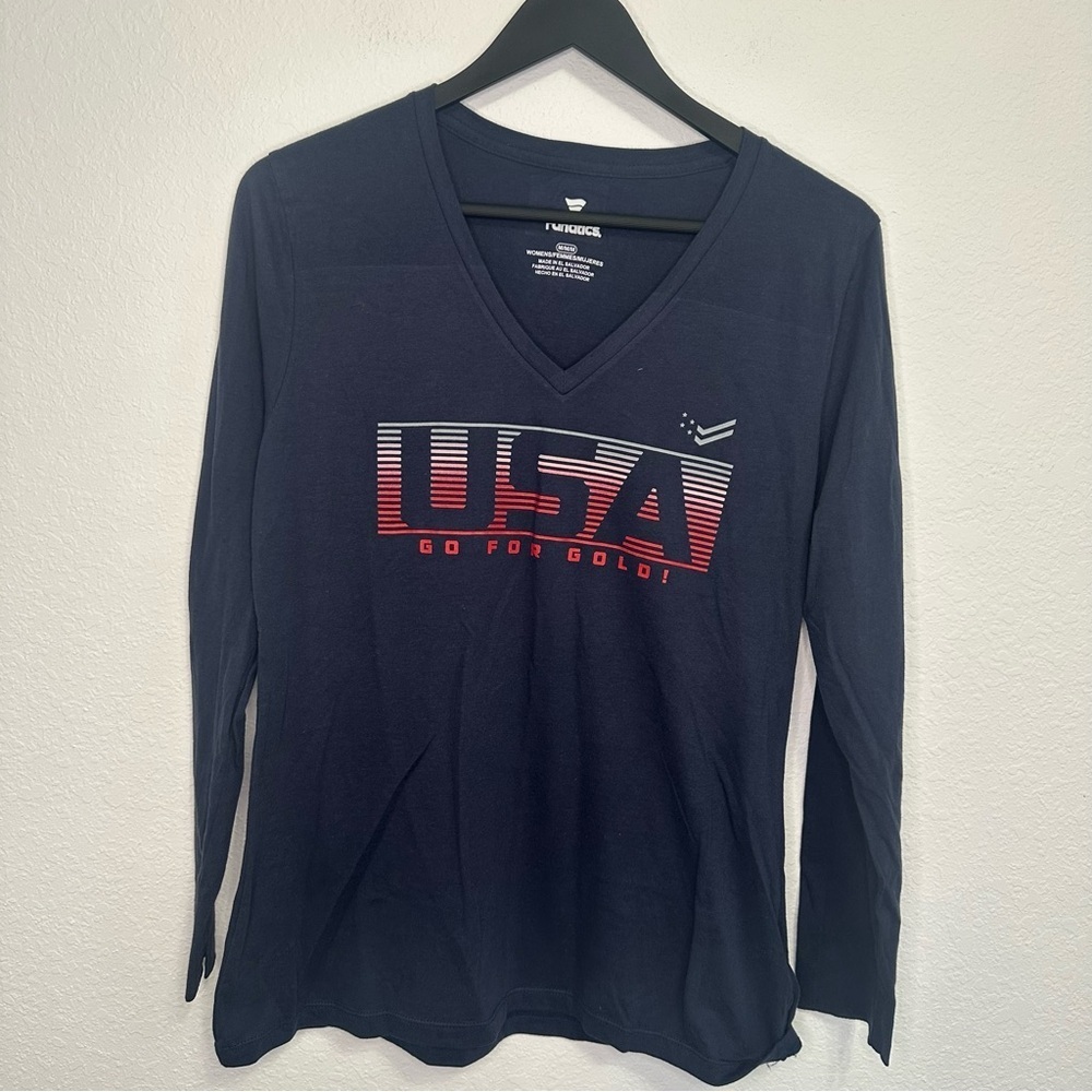 Fanatics USA “Go for Gold” Navy Long Sleeve V-Neck – Size Medium